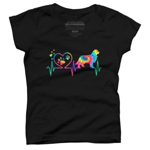 Girl's Design By Humans Newfoundland Tie Dye Heart Beat Paw Prints By MiuMiuShop T-Shirt - 1 of 2