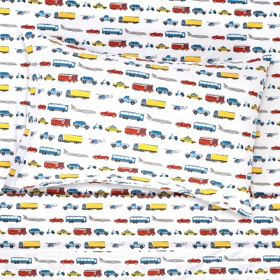 Blue Transportation Print Microfiber Twin Kids Sheet Set