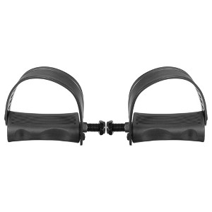 Unique Bargains Exercise Bike Pedals with Straps 1/2 Inch Spindle Cycling Parts 12.7mm Spindle Black 1 Pair - 1 of 4