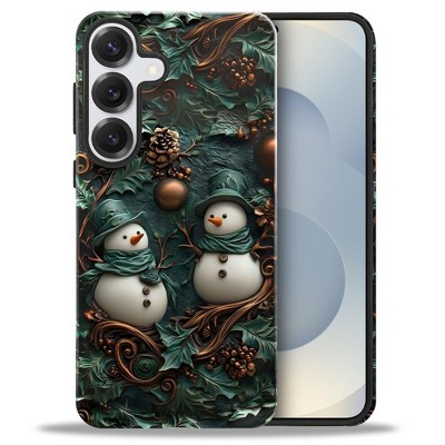 BONGEEK Case Compatible with Samsung Galaxy S25 Plus,Scratch Resistant Hybrid 2-Layer Hard Shell Bright Phone Case,Christmas Retro Snowman Green