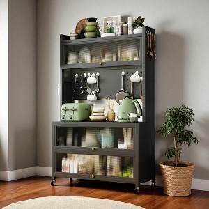 Mshliw 64" Heavy-Duty Metal Storage Cabinet with Doors, 4-Tier Shelving Unit with Wheels & Lock Brakes, Utility Organizer for Kitchen or Garage - 1 of 4