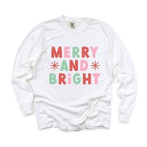 Simply Sage Market Women's Retro Merry and Bright Stars Long Sleeve Garment Dyed Tee - 1 of 3