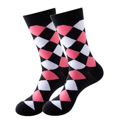 Pink and White Diamond Pattern Socks (Women's Sizes Adult Medium) from the Sock Panda