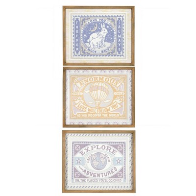 12" x 10" (Set of 3) Wood Unframed Wall Poster Prints Red - 3R Studios