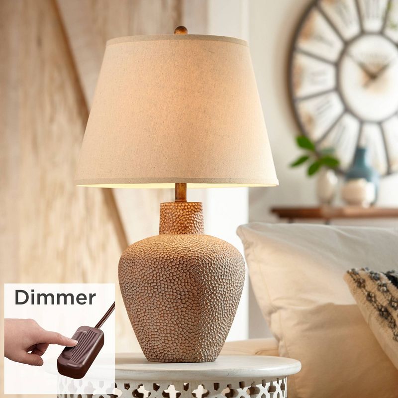 360 Lighting Bentley Rustic Farmhouse Table Lamp 29" Tall Brown Leaf Hammered with Table Top Dimmer Off White Empire Shade for Bedroom Living Room, 2 of 7