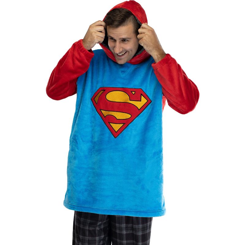 DC Comics Justice League Mens Oversized Faux-Shearling Sweatshirt Lounge Hoodie, 1 of 6