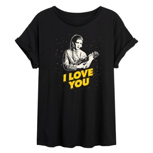 Women's - Star Wars - Valentine Princess Leia I Love You Oversized Graphic T-Shirt - 1 of 4