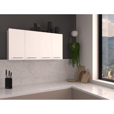 White Engineered Wood Four-Door Wall Cabinet with Shelves