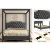 Full/Queen Size Canopy Bed Frame with Nailhead Decoration Headboard, Upholstered Bed Frame with Poles 4 Corner Bed Bracket, Solid Wood Slats Support - 4 of 4