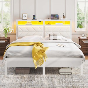 Greenstell  Bed Frame with Upholstered  Storage Headboard & Charging Station - 1 of 4
