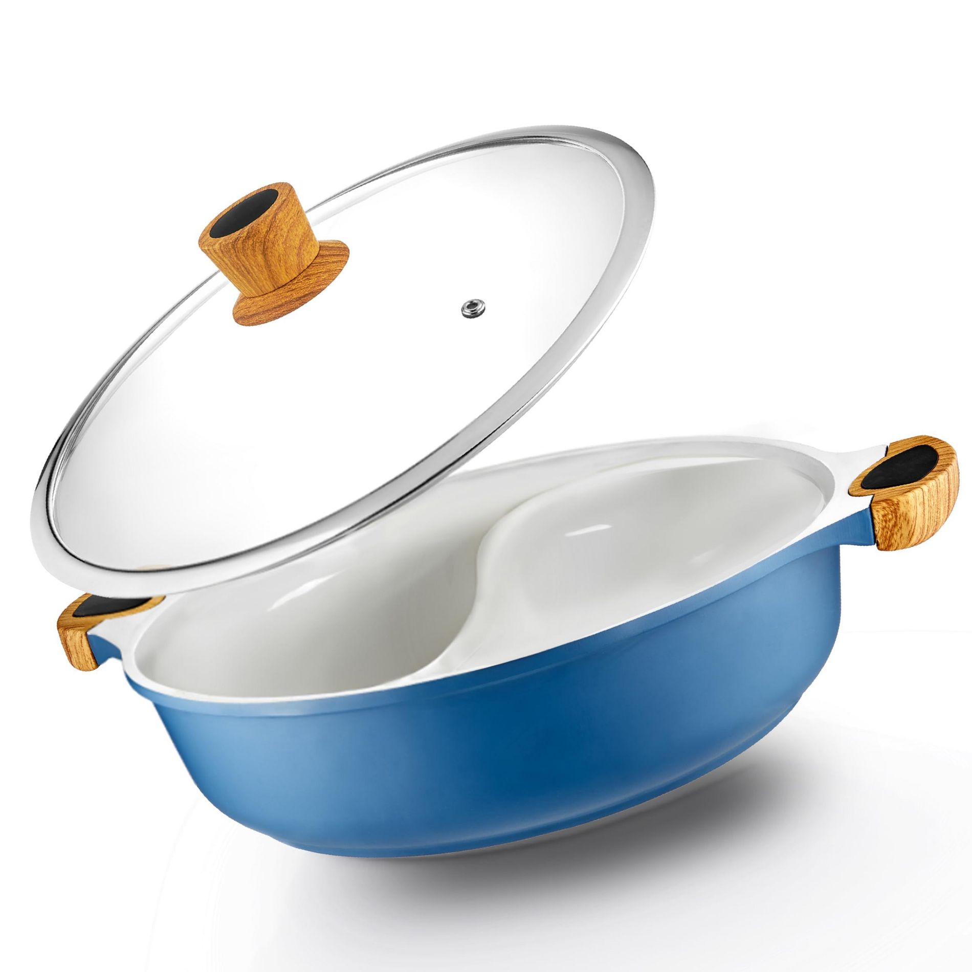 Modern Innovations Dual-Sided Nonstick Hot Pot with Divider and Silicone Spoons