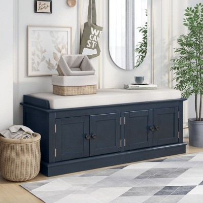 NicBex Storage Bench with 4 Doors,Shoe Bench with Removable Cushion and Adjustable Shelves for Living Room,Entryway