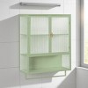 KWPZQEB Bathroom Wall Cabinet, Metal Hanging Cabinet with 2 Glass Doors, Medicine Cabinet with Towel Rack and Open Shelf for Entryway, Bathroom - 3 of 4