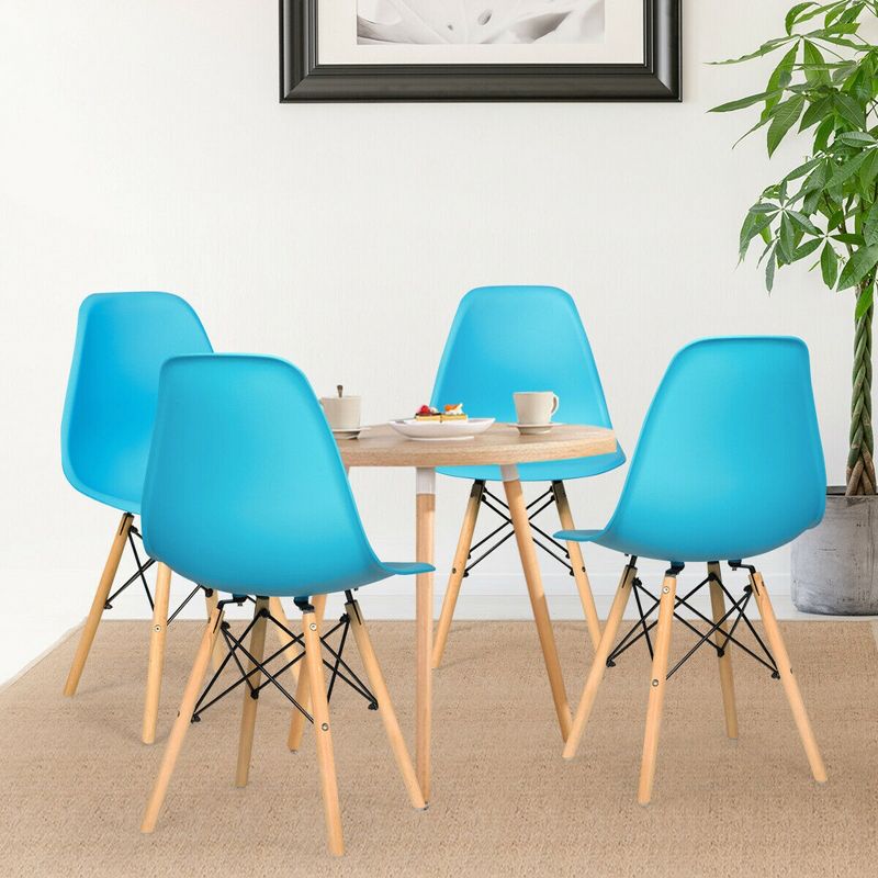 Costway Set of 4 Modern Dining Side Chair Armless Home Office w/ Wood Legs White/Black/Blue, 2 of 11