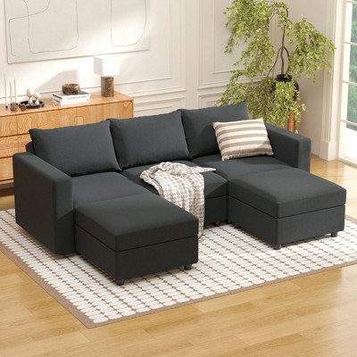 Ainfox 3-Seat Sofa And 2 Ottoman Sofa Dark Grey