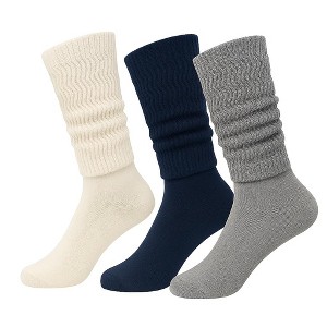 Women’s Vintage Inspired Slouch Socks Soft Cotton Blend Knee-High, 3 Pairs - 1 of 4