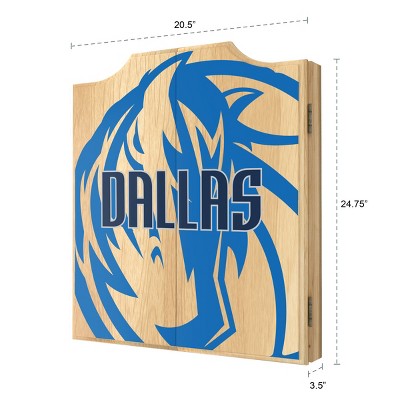 Dallas Mavericks Blue and Natural Wood Dartboard Cabinet Set