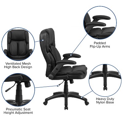 Black Leather High Back Executive Swivel Office Chair with Adjustable Arms