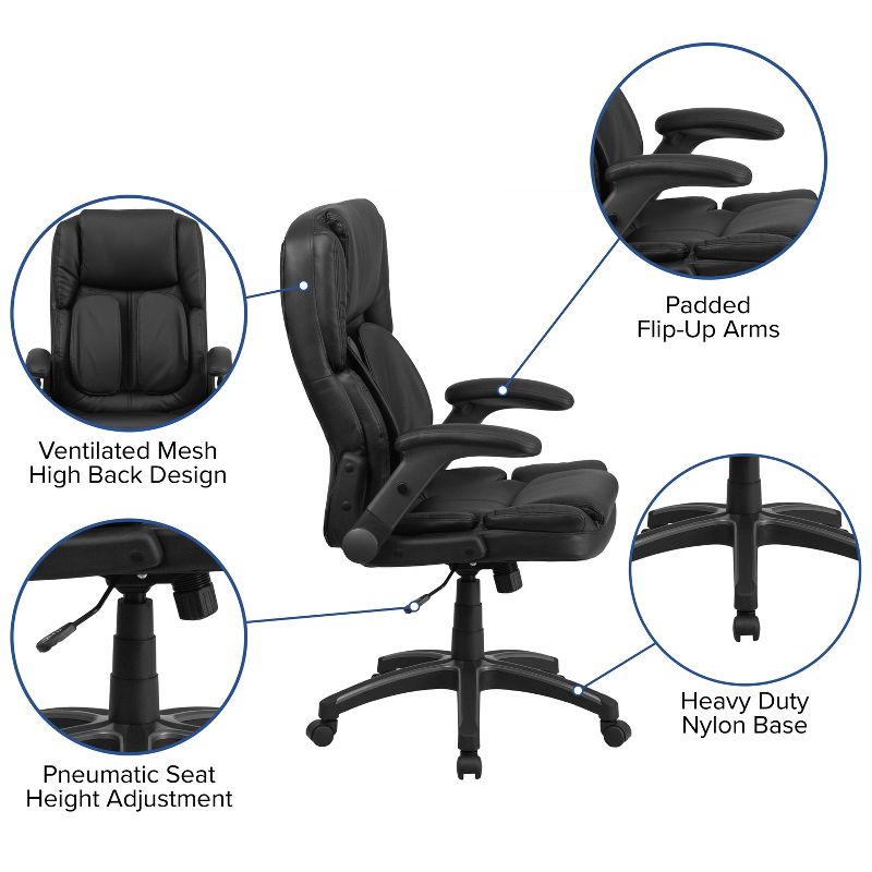 Flash Furniture Hansel Extreme Comfort High Back Black LeatherSoft Executive Swivel Ergonomic Office Chair with Flip-Up Arms, 5 of 14