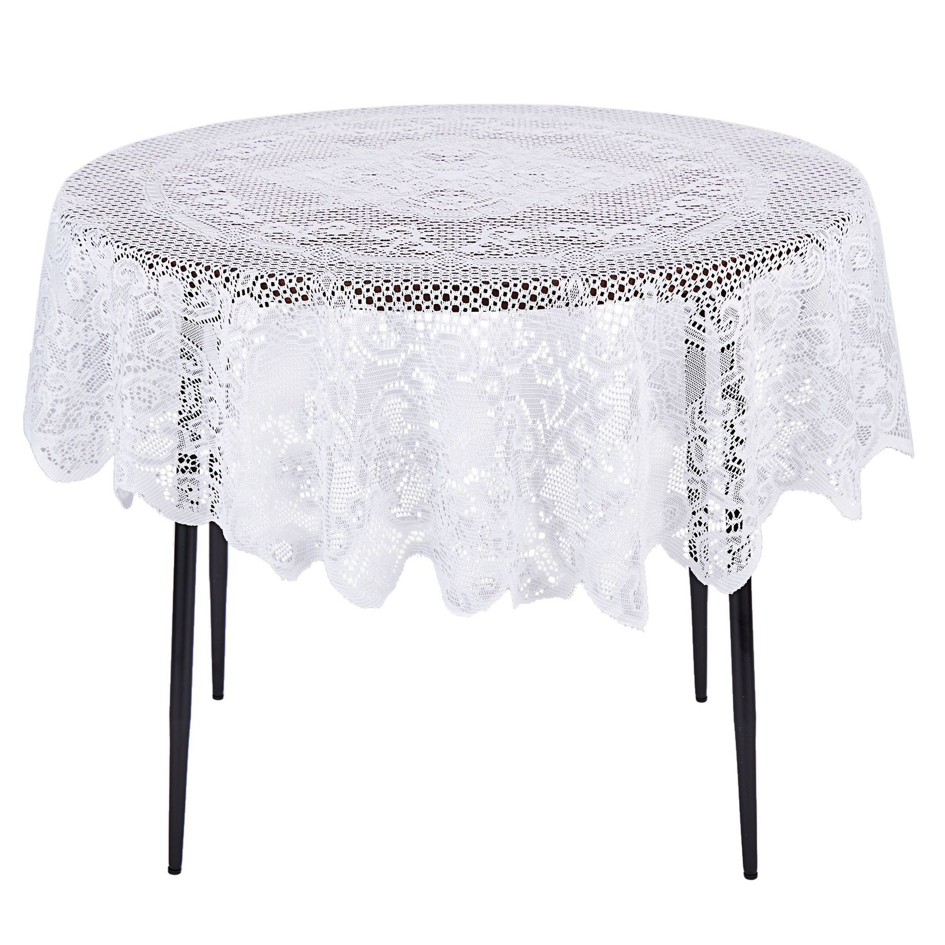 Juvale Round White Lace Vintage Tablecloth, Floral Pattern for Wedding Reception, Christmas Party (59 In)