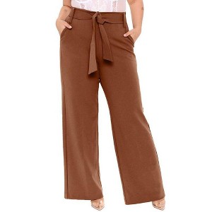 Coolmee Women's Wide Leg Lounge Pants Lightweight High Rise Adjustable Tie Knot Loose Trousers with Pockets - 1 of 3