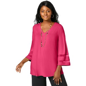 Jessica London Women's Plus Size Stretch Knit Mesh Inset Sleeve Tunic - 1 of 4