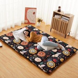 Floral Floor Mattress Japanese Style Floral Print Futon Mattress, Portable Floor Bed Mattress Roll Up Mattress for Camping RV Travel Guest Room - 1 of 4