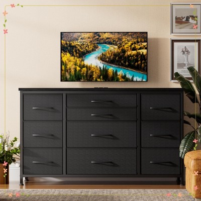 Jojoka Dresser TV Stand, Wide Entertainment Center with 10 Drawers for 55” TV,  Waterproof Wood Top
