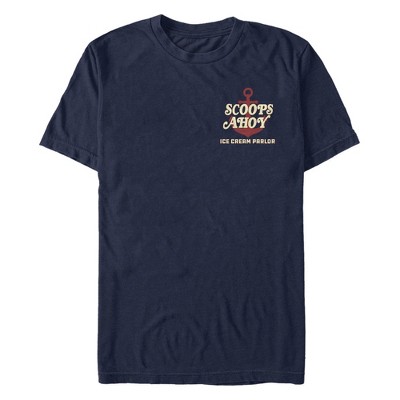 Men's Stranger Things Scoops Ahoy Ice Cream Parlor  T-Shirt - Navy Blue - 3X Large