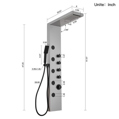 Black Nickel 5-Jet Rainfall Shower Panel System with Handheld Shower