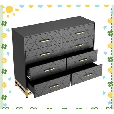 Garvee Dresser TV Stand - 8 Drawer Wooden Chest of Drawers, Modern Entertainment Center with Metal Handles & Legs