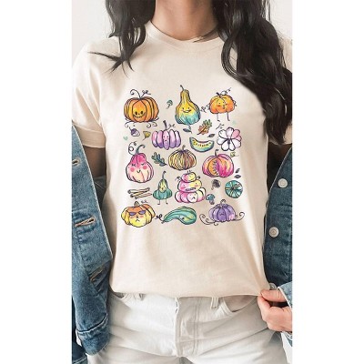 Women's Colorful Pumpkin Gourd Fall Graphic Tee - Glittering South L
