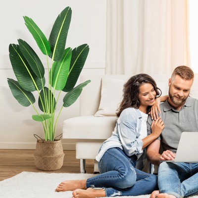 Lifelike Artificial Bird of Paradise - Silk Floor Tree (Trunks + Faux Banana Leaves) for Indoor/Outdoor Bedroom, Living Room & Office Decor