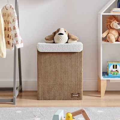 Brown Corduroy Collapsible Kids Hamper with Plush Dog Lid