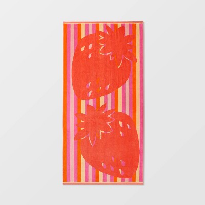 Image of XL Jacquard Strawberries Beach Towel - Sun Squad™