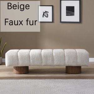 Hrinhom 64"W Upholstered Dining Stools,Benches,Ottoman, Wooden Legs,Faux Fur - 1 of 4
