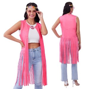 SYNCFUN Womens Halloween 1960DS 1970DS Groovy Pink Costumes with Accessories Set for Halloween Parties - 1 of 4