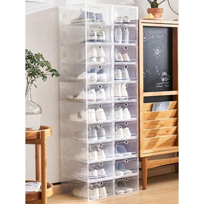6/12 Pieces Transparent Shoe Box Stackable Shoe Storage Box, Suitable For Wardrobe Sturdy Shoe Box Storage Box, Plastic Shoe Box With Transparent Door