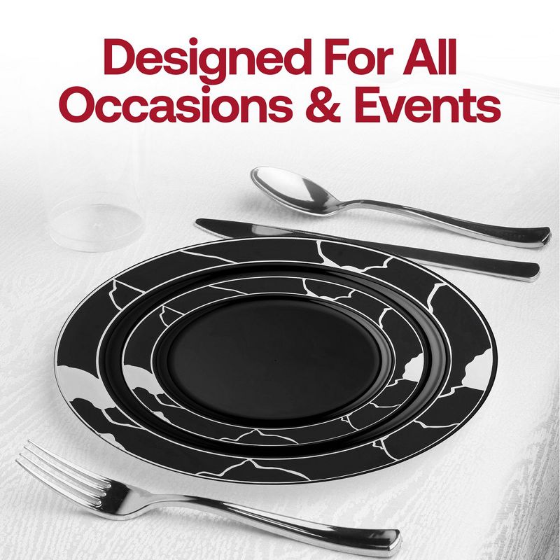 Smarty Had A Party 7.5" Black with Silver Marble Disposable Plastic Appetizer/Salad Plates (120 Plates), 5 of 6