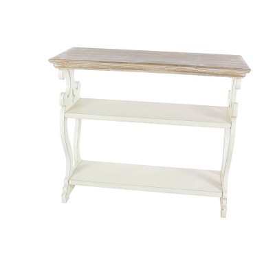 Cottage Charm White and Natural Wood 2-Tier Console Table with Storage