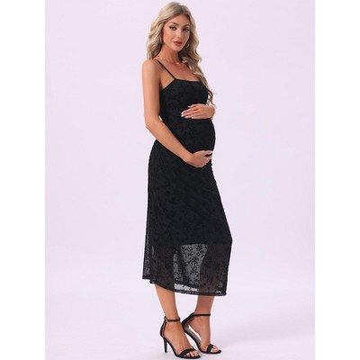 Женские платья INSPIRE CHIC Women's Mesh Ruched Side Stylish Bodycon Spaghetti Strap Midi Maternity Dress XX-Large Black Floral — фото 3