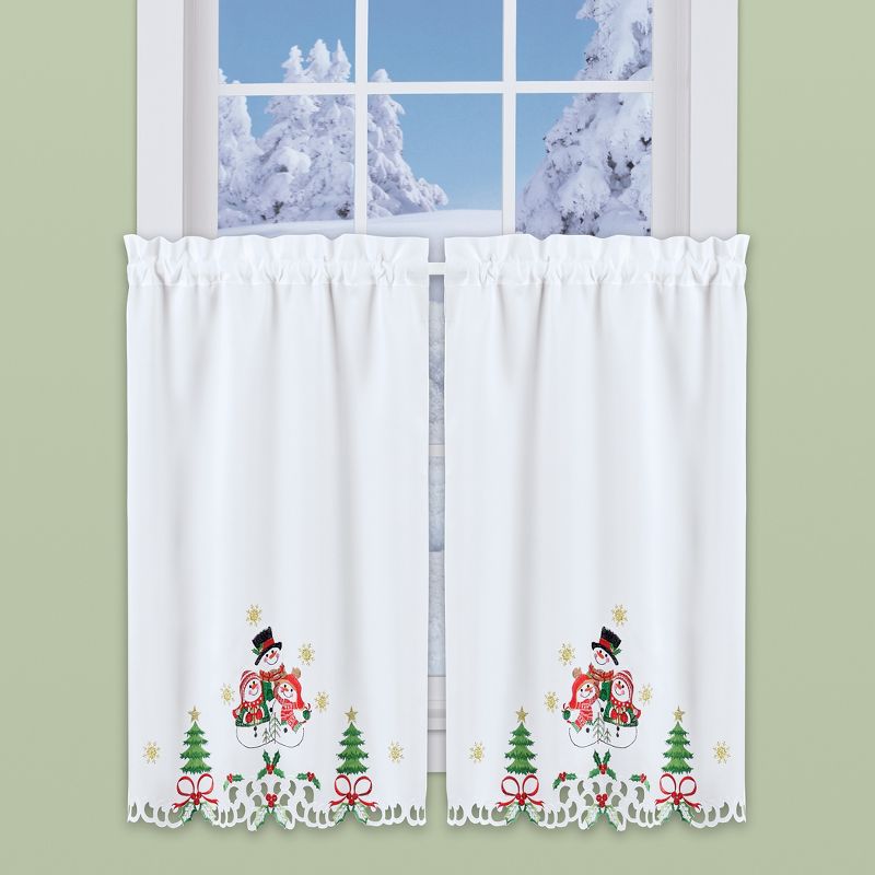 Collections Etc Lovely Snow Family Embroidered Christmas Kitchen Curtains 36"L Tiers, 2 of 4