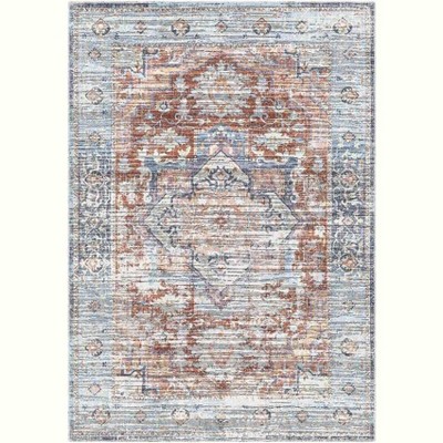 Mark & Day Varina 2'5"x10' Runner Washable Woven Indoor Area Rugs Teal: Stain-Resistant, Pet Friendly, Floral Pattern, Polyester