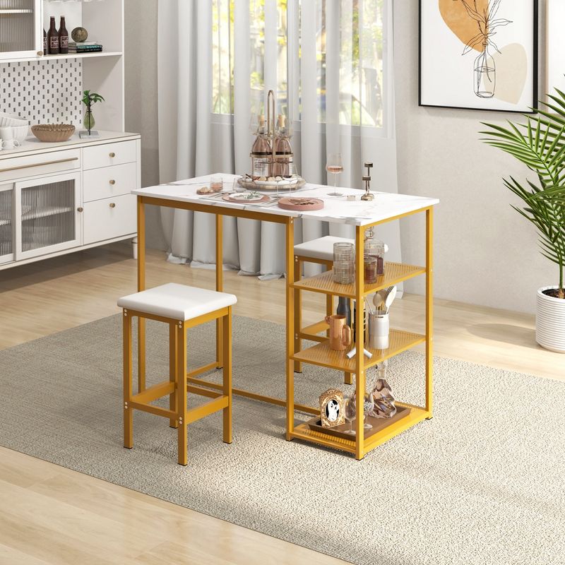 Costway 3PCS Bar Table Set Kitchen Counter Height Table 2 Stools Space Saving with Storage, 3 of 11