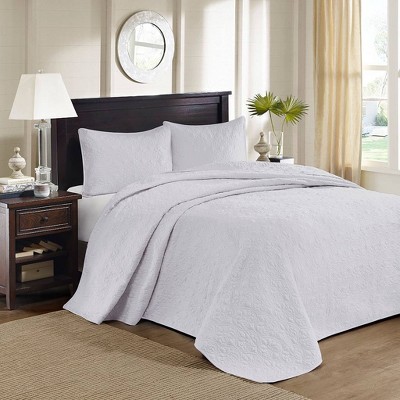 3pc Queen Vancouver Reversible Bedspread Set White - Madison Park: Quilted, Lightweight, Polyester & Cotton Fill