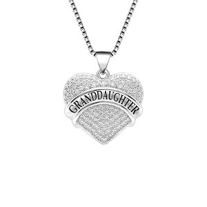 Granddaughter Necklace for Women by Ginger Lyne CZ Heart Pendant White Gold Plated - 1 of 4