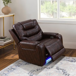 MAYEERTY Power Recliner Chair, Electric Leather Reclining Chair with USB Charging, Adjustable Backrest for Living Room, Brown - 1 of 4