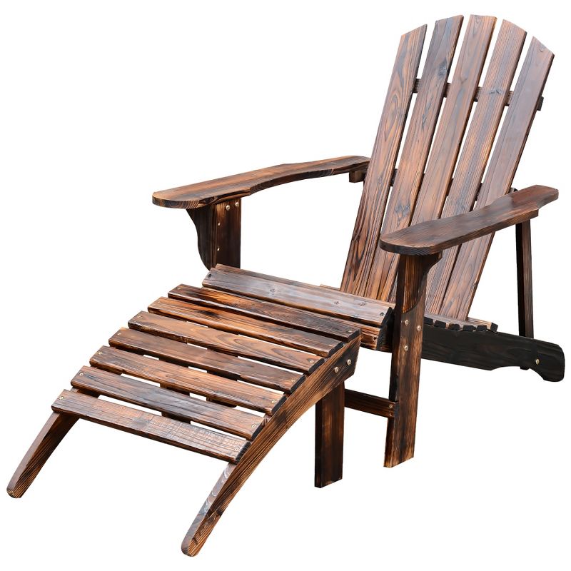 Outsunny Adirondack Chair with Ottoman, Wooden Patio Fire Pit Chair with Footrest & Wide Armrests for Backyard, Garden, Lawn, Rustic Brown, 4 of 7