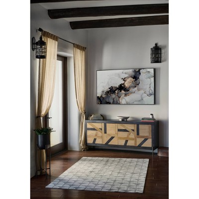 Geometric Charcoal and Cream Polyester Rectangular Area Rug