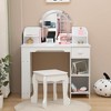 Kids Vanity Desk with Mirror, 2 In 1 Little Girls Vanity Table & Stool, Kids Makeup Table with Bookshelf, Drawer & Open Shelves for 3-9 Yrs Girls - 2 of 4